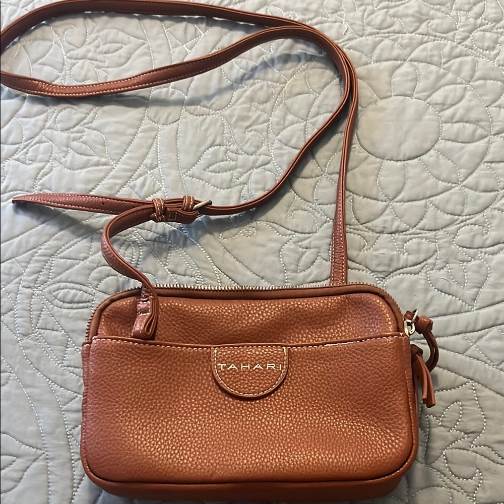 Tahari Tan Crossbody Bag Pebbled Leather